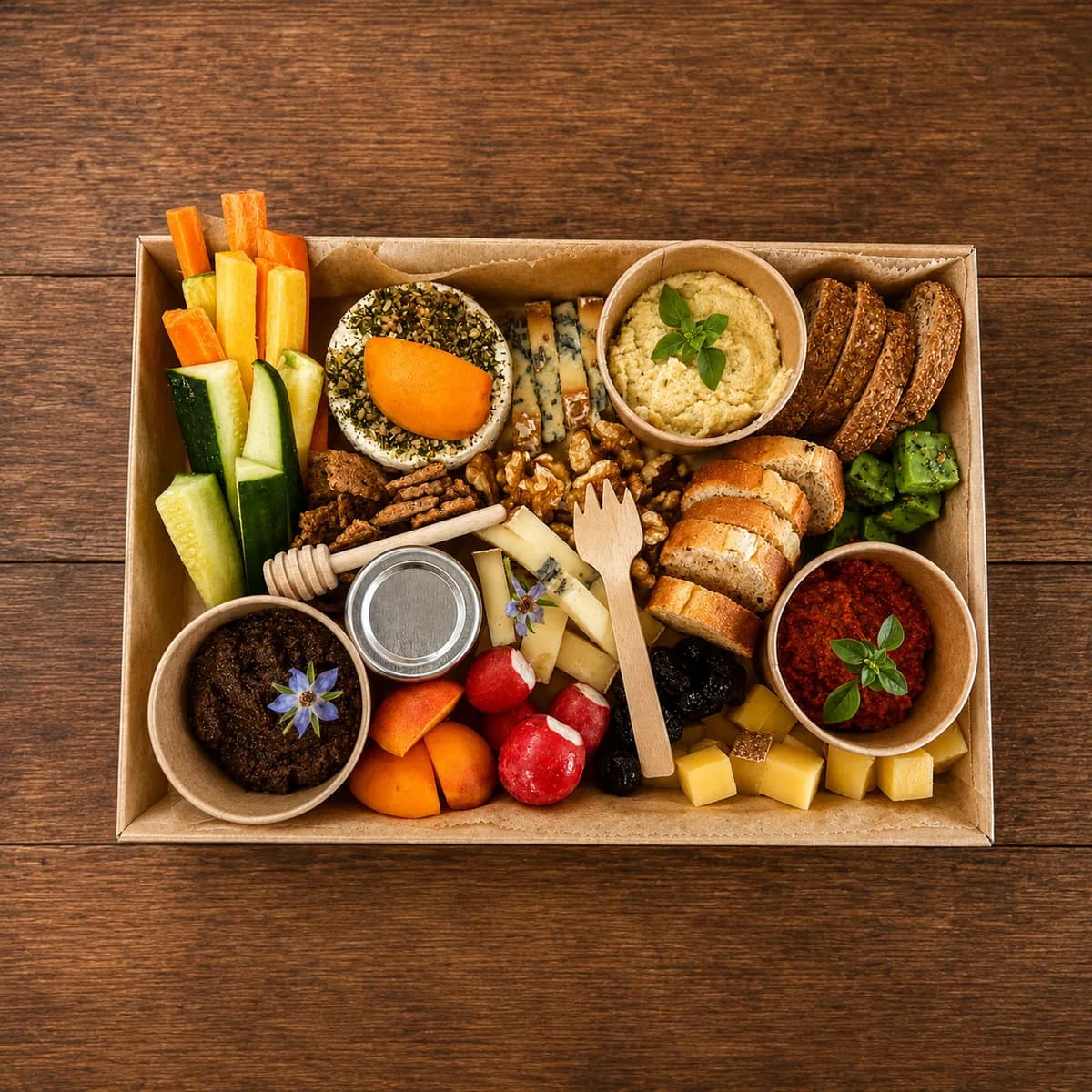 Fromage / végétale (2 pers.) — planche apéritive à emporter